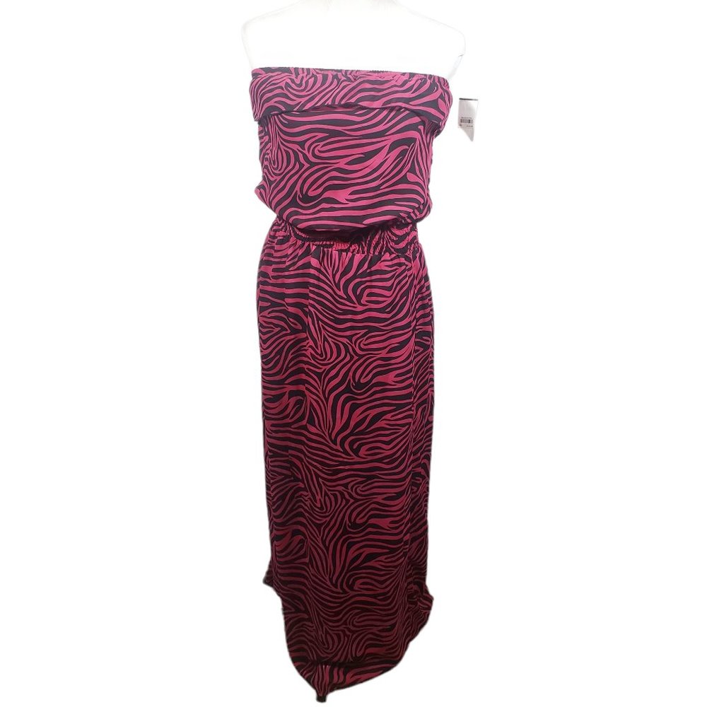 L8TER Women's size Medium Black and Pink animal print Strapless Dress